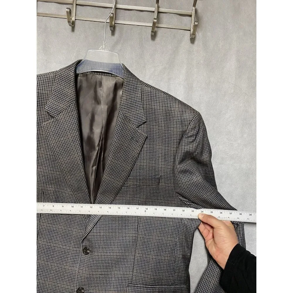 Chaps Blazer Men 46R Wool‎ Houndstooth Flannel Coat Jacket Ralph Lauren Luxury